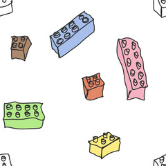 Seamless pattern, and depicting the details of a children's construction set.