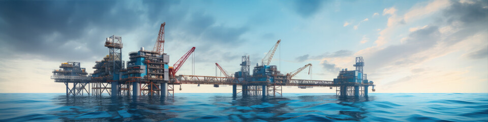 Fototapeta na wymiar Offshore oil and gas platform in ocean. Petroleum platforms or crane.wide banner