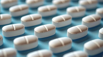 Group of Pills on Blue Surface