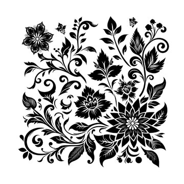 black floral pattern vector on white background