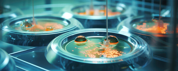 Fertilized egg cell in laboratory advanced research. - obrazy, fototapety, plakaty