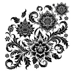 black floral pattern vector on white background
