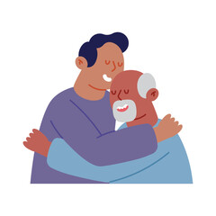 old father and son embracing