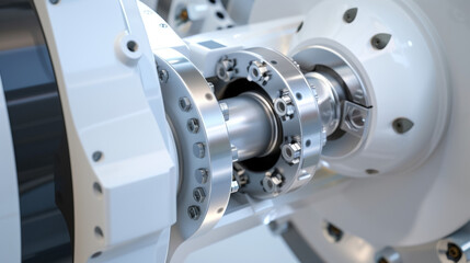 A closeup of the yaw drive mechanism which allows the turbine to rotate and face the wind for optimal energy production.