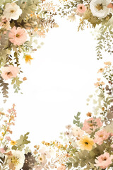 Frame of green leaves, vegetables, flowers space for Text