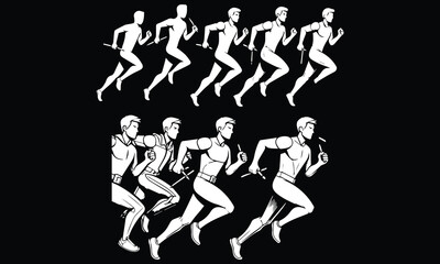 Fototapeta na wymiar silhouettes of run people black and white