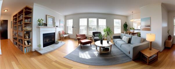 360 living room panorama interior. Modern high degree definition.