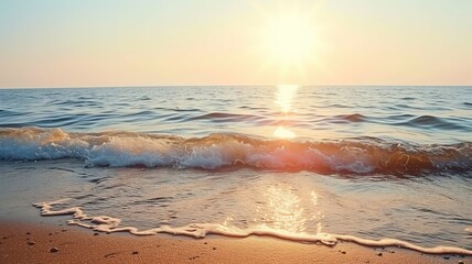 Gentle waves at sunset with sparkling water