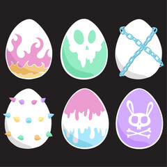 Punk Vector Easter eggs Pastels on Black Flame Skulls Drips Spikes Chains