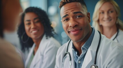 Diverse group of healthcare professionals providing care to patients in a hospital. - Powered by Adobe