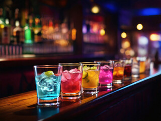 Verschiedenste Getränke einer Bar oder einem Nachclub. Perfekt aufbereitete für die Clubnight.