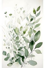 a painting of green leaves on a white background, botanic watercolors, botanical artwork, botanical print, botanical herbarium paper, botanical art, delicate garden on paper, on a botanical herbarim