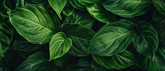 Lush Greenery in Darkness: The Intricate Patterns of Leaves Veins Illuminated by Subtle Light