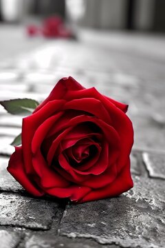a close up of a red rose on the ground, photo of a rose, red rose, rose background, romantic simple path traced, of romanticism a center image, roses background, rose, romantism, large rose petals,fo