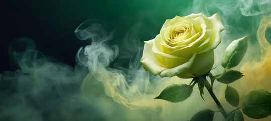 Róża i dym. Piękny żółty kwiat. Abstrakcyjne tło kwiatowe. Puste miejsce - obrazy, fototapety, plakaty