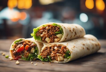 Exotic Shawarma Wrap, spices and sauces bursting with flavor, with the hustle of a busy city street