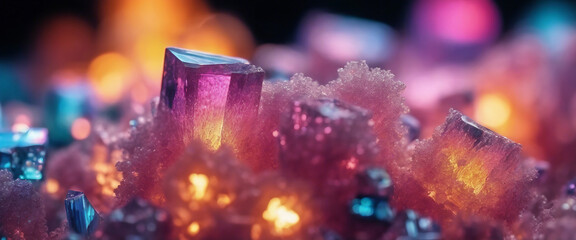 Microscopic View of Individual Sugar Crystals, with colored light to create a sparkling