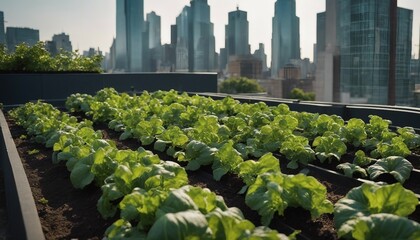 Rooftop Vegetable Garden in the City, a lush array of garden-fresh vegetables ready for harvest 