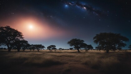 Space Sky Over Savannah, an African plain set under a sky where planets loom large and stars twinkle