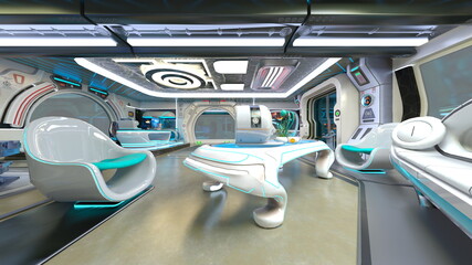 宇宙船内の風景　3DCGレンダリング