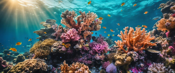 Vibrant Coral Reef Underwater Scene, the HDR capturing the myriad of colors and details