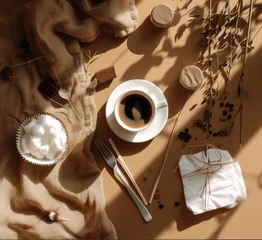 Keuken spatwand met foto Beige still life morning coffee © Саша Григорьева