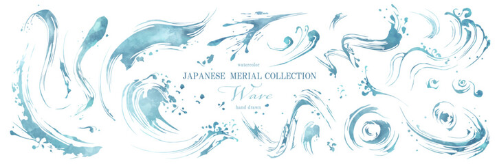 水彩の波 - 和風コレクション/ベクター、和、筆書き、金箔、フレーム