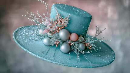 Naklejka premium Turquoise top hat with christmas decoration. The four seasons. Winter.