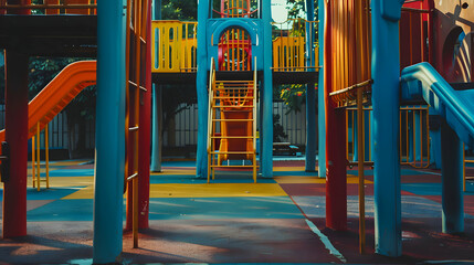Fototapeta na wymiar symmetric close up of a playground. High contrast. Surreal. spooky feeling. 