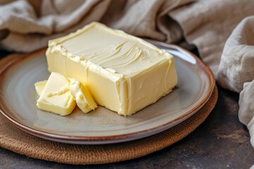 Stock photo of butter on plate and table