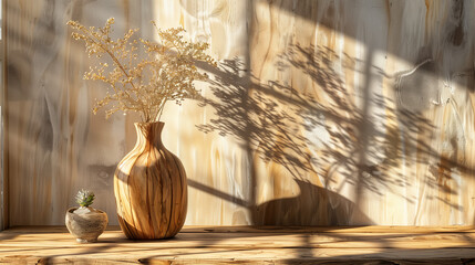 Pièce composée de chêne massif, vase en bois