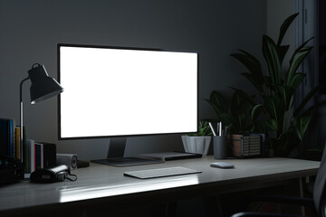 png, gray monitor on the table, transparent screen png, ultra realistic