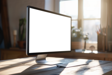 png, gray monitor on the table, transparent screen png, ultra realistic