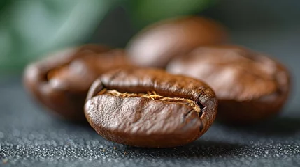 Poster Closeup macro a group roasted brown or black coffee grains background © Vasiliy