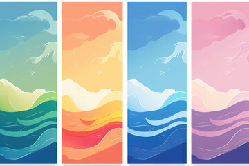 four colorful wavy banners with a rainbow effect