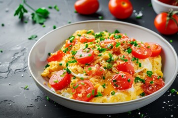 Tomatoes and eggs cooked together in a healthy style