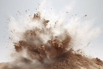 white and brown dust floats above a white background