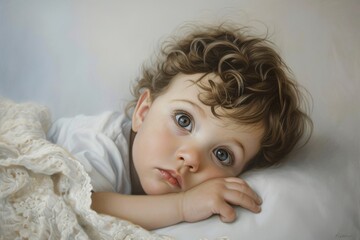 Infant boy s portrait against a white backdrop