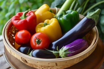 Summer vegetables on a bamboo strainer