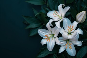 Lilies on dark background text space