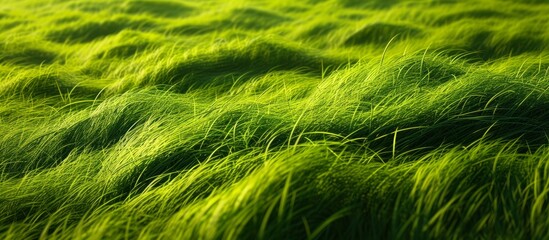 Fototapeta premium Lush Green Grass Field under Clear Blue Sky with Bright Sunshine and Fluffy White Clouds