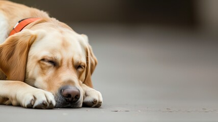 Naklejka na ściany i meble Sleeping dog lying down on concrete ground