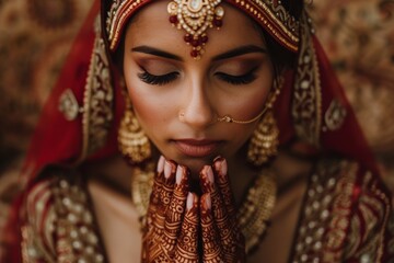 Fototapeta na wymiar Henna artwork on the hands of an Indian bride