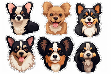 Obraz premium Dog portrait stickers featuring adorable small breeds like Chihuahua and French Bulldog.