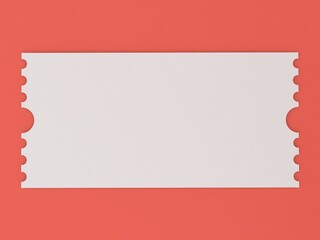 Obraz premium White paper ticket mockup on a red background. 3d render illustration.