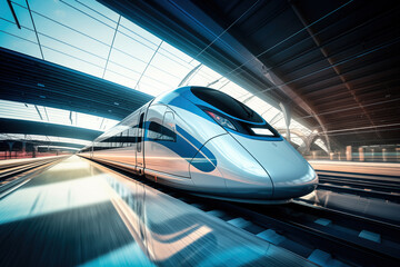 Fototapeta premium Modern high speed train in futuristic train station