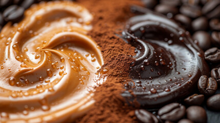 Closeup of light and dark swirls colliding and merging together in a vibrant and captivating display of coffee dynamics.