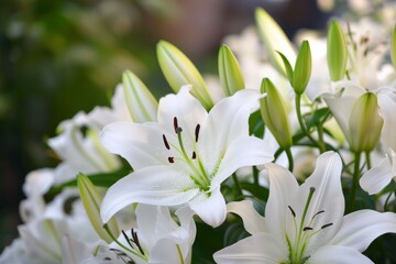 Fototapeta na wymiar Gorgeous bouquet of white lilies