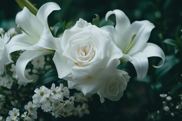 Obraz na płótnie Canvas Funeral white flowers roses and lilies