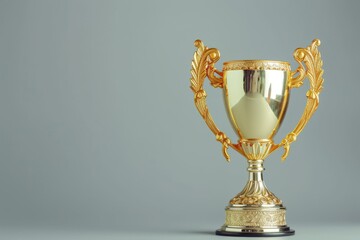 golden champion trophy on a grey backdrop